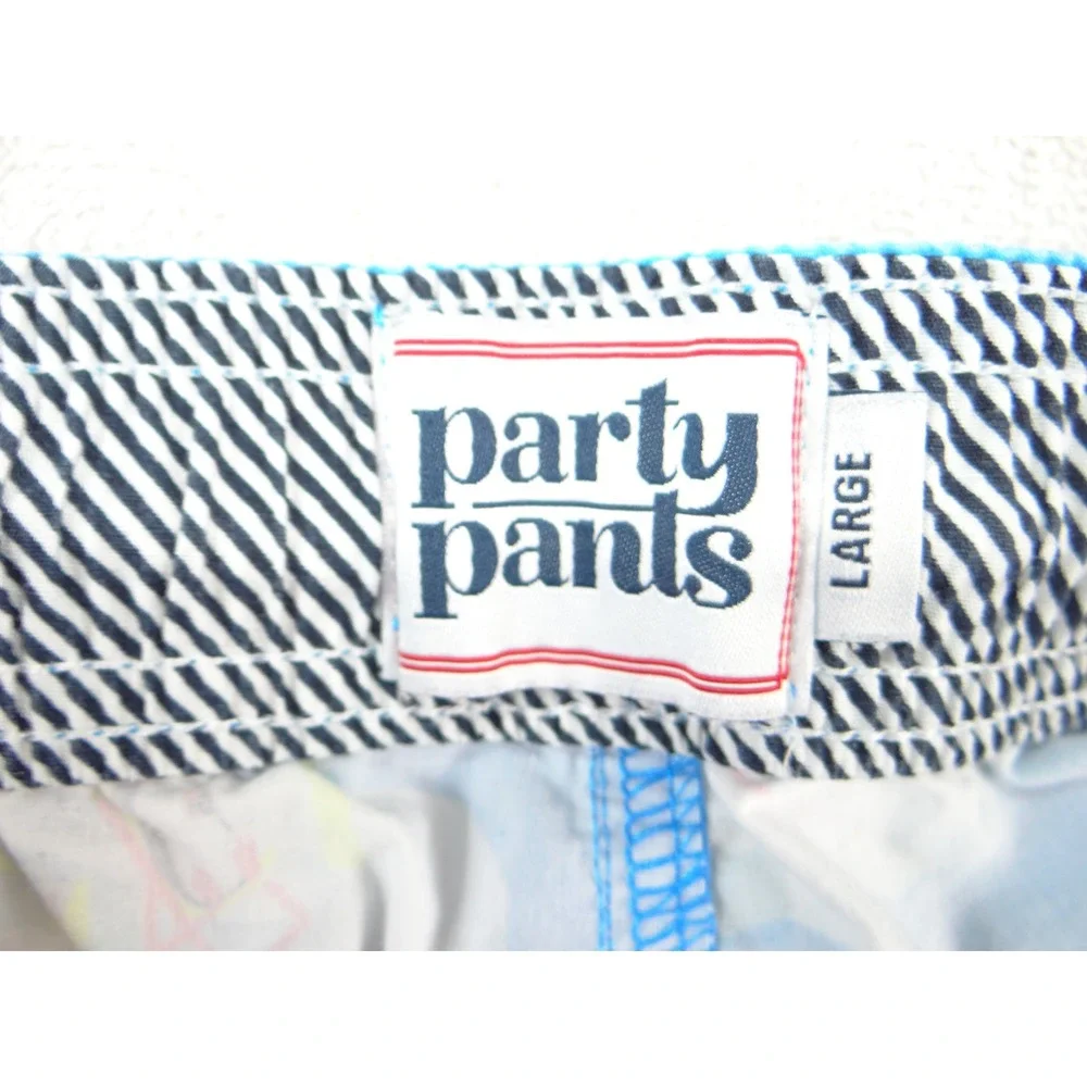 Party Pants Mens Blue Penguin Iceberg Palm‎ Tree Print Swim Trunks Size Large